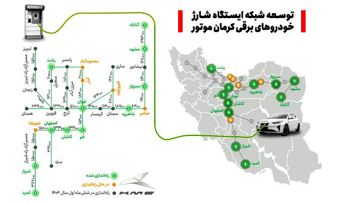 ایستگاههای شارژ خودروهای برقی کرمان موتور