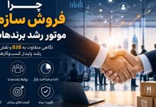 دست دادن دو مدیر در فضای سازمانی با نمودار رشد؛ نماد فروش سازمانی و رشد پایدار برند