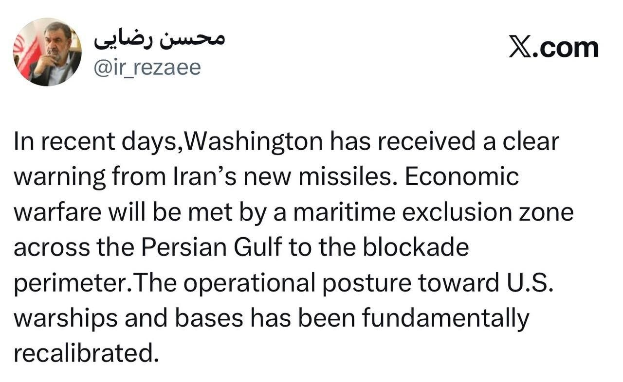 دبیر شورای عالی امنیت ملی: در روزهای اخیر، واشنگتن از موشکهای جدید ایران هشدار واضحی دریافت کرده است.